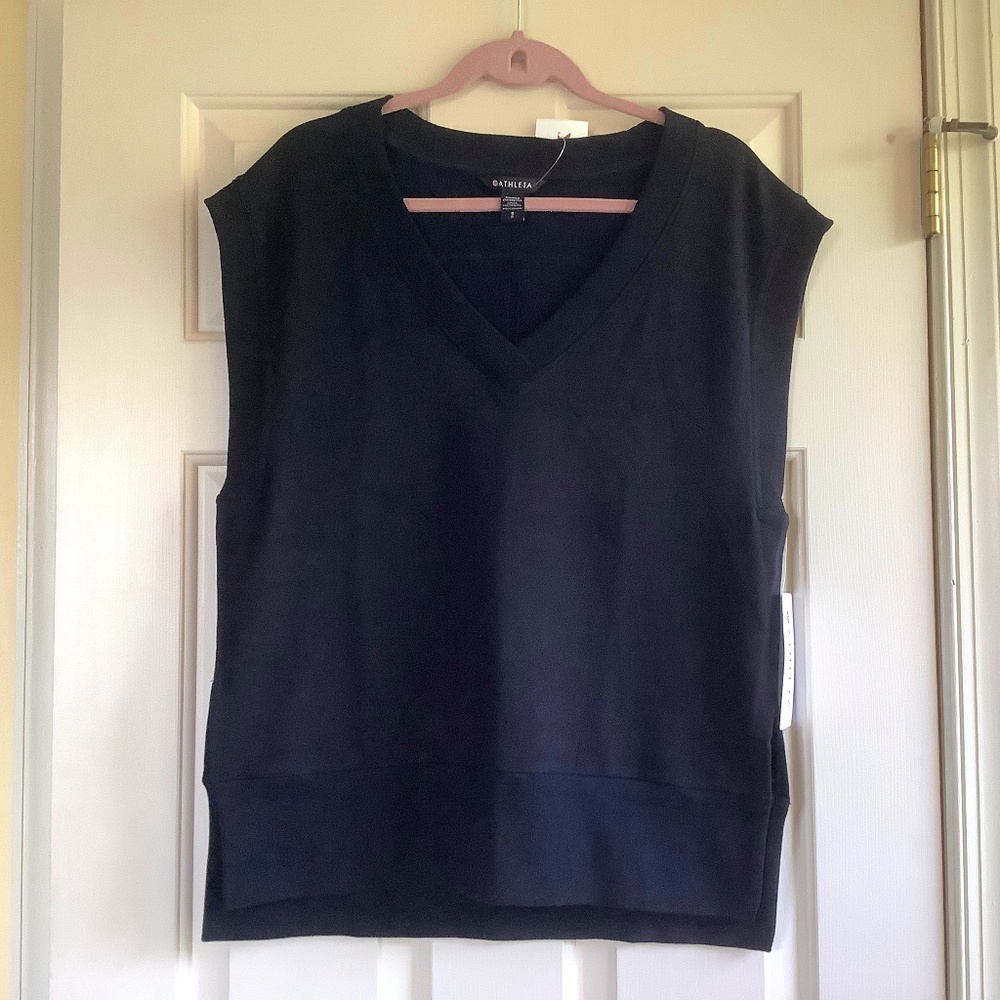 Athleta Retroterry V-Neck Sweatshirt Vest Black SZ S